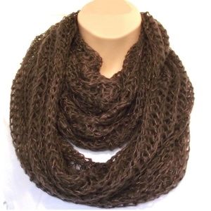 Brown Sparkle Crochet Long Infinity Scarf
